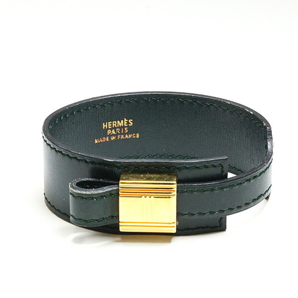 HERMES Black Leather Charm Bracelet